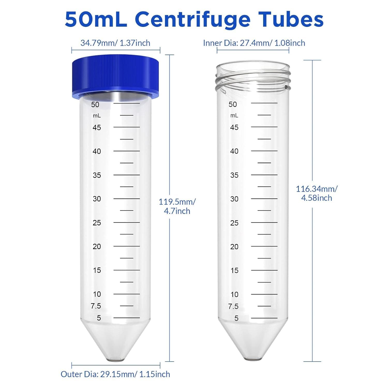 50mL Sterile Conical Centrifuge Tubes PP Leak Resistant Blue Cap Lab Sample Tubes pack of 20pcs - Image 3