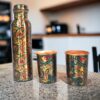 Brocade Printed Copper Bottle with 2 Glass set 1