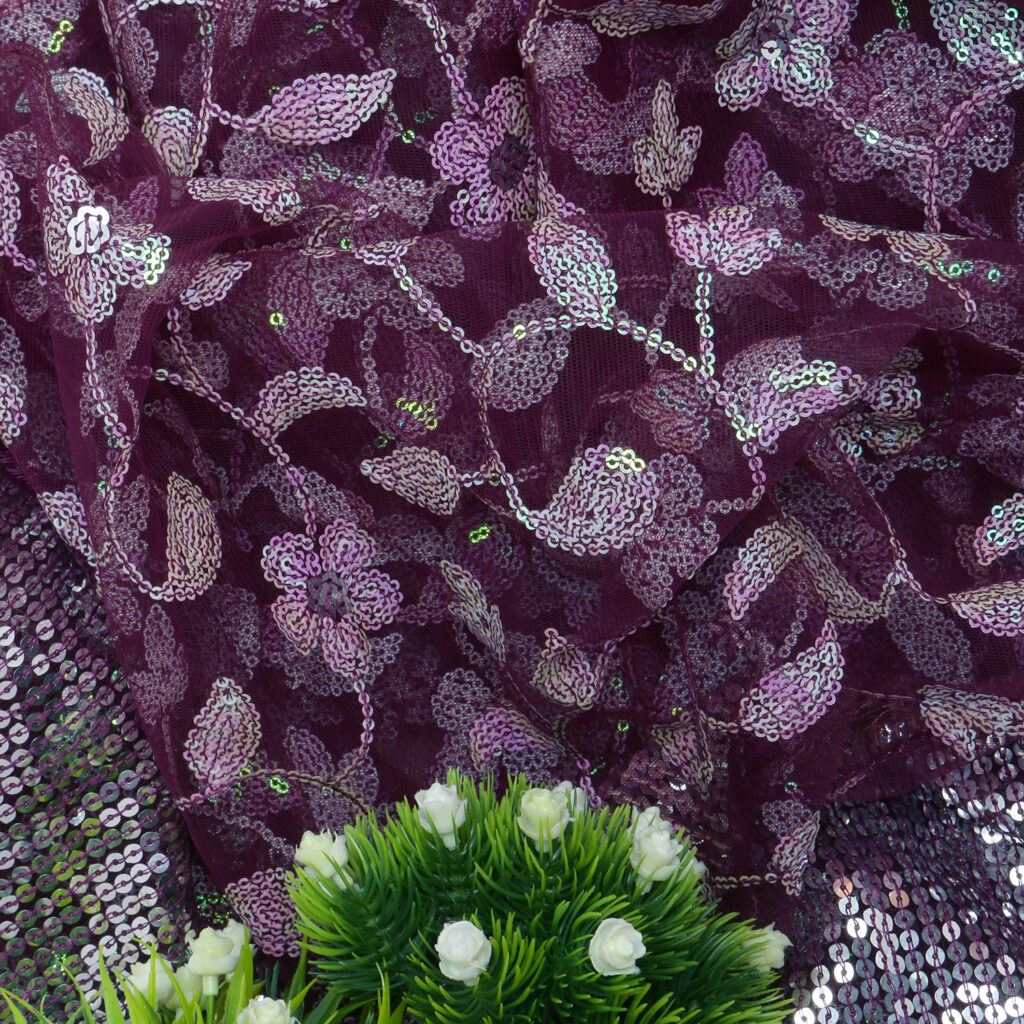 Sitara Border Net Flower Sequin Fabric 3