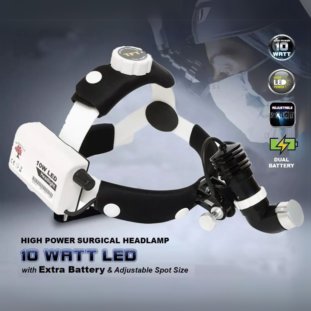 Wireless Dental Surgical Headlamp LED 10W with rechargeable battery, designed for precise medical applications and enhanced visibility.