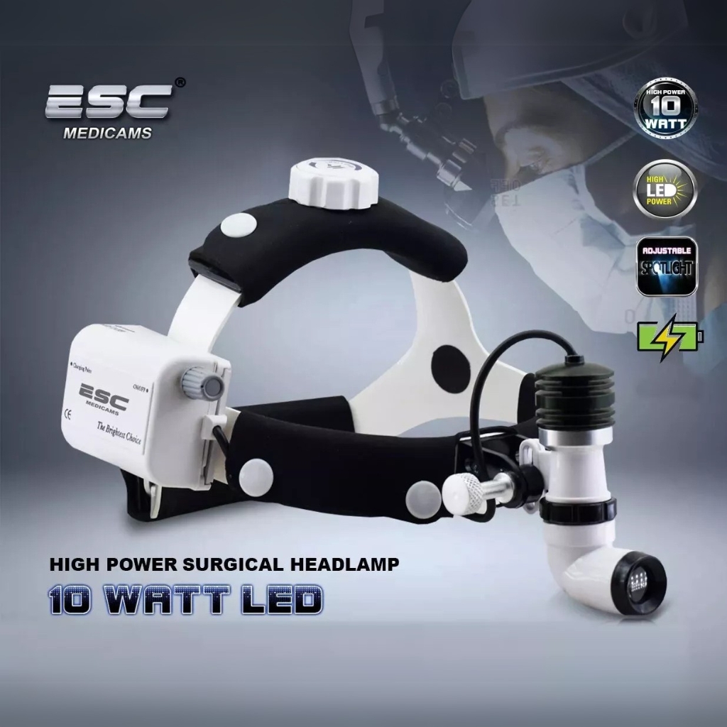 ESC Surgical Wireless Dental Headlight, a 10W LED surgical headlamp for precise illumination in dental and ENT procedures, best surgical headlight for medical use.