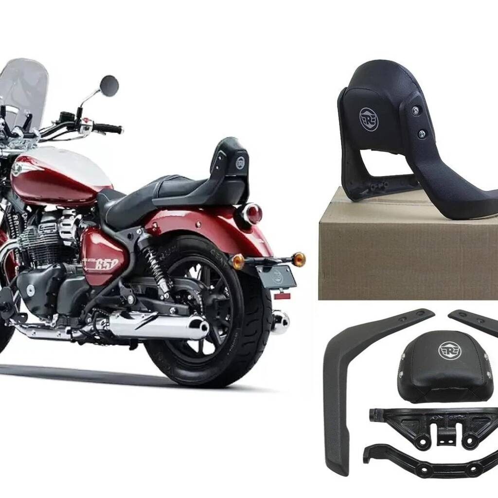 Passenger Backrest with Pad for Royal Enfield Super Meteor 650 | Black Vinyl & Aluminum